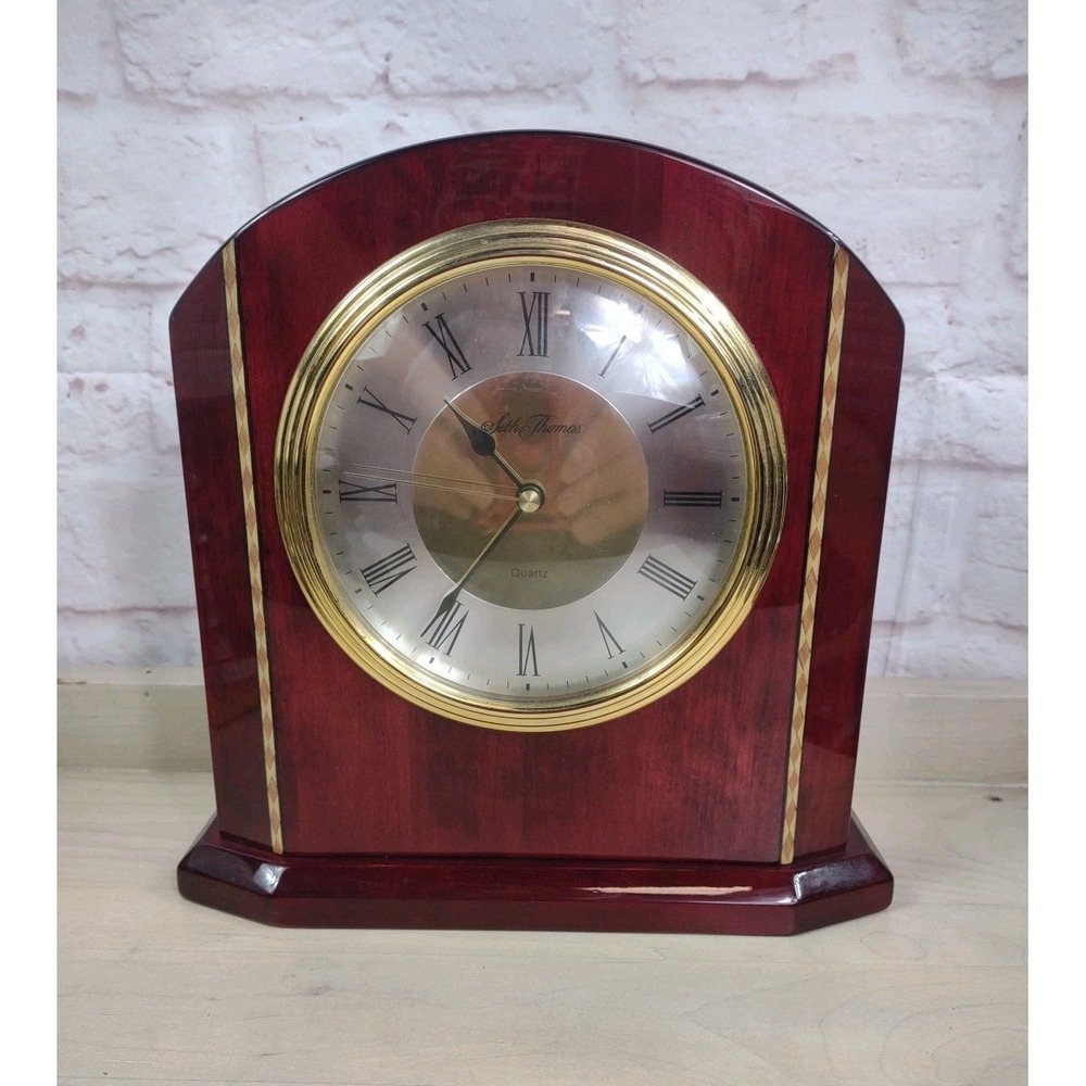 Seth Thomas Wood Mantel Quartz Clock Inlay Design 10 Inch Tall Battery Operated